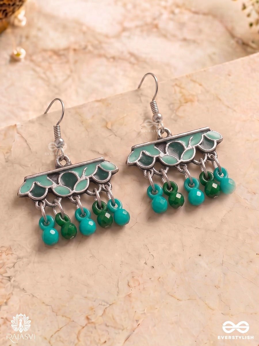Vanraas - Oxidised Earrings With Leaf-Like Motifs And Beaded Dangling Drops