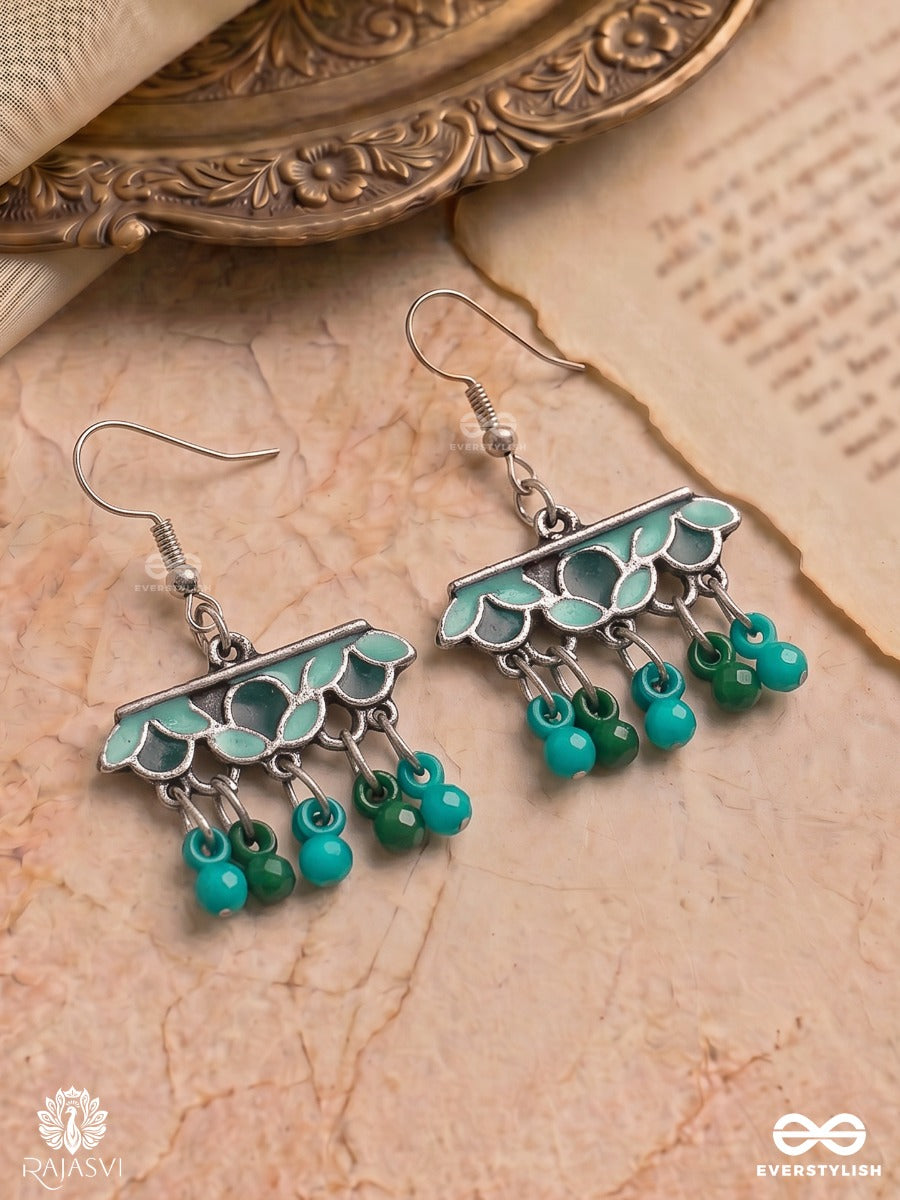 Vanraas - Oxidised Earrings With Leaf-Like Motifs And Beaded Dangling Drops