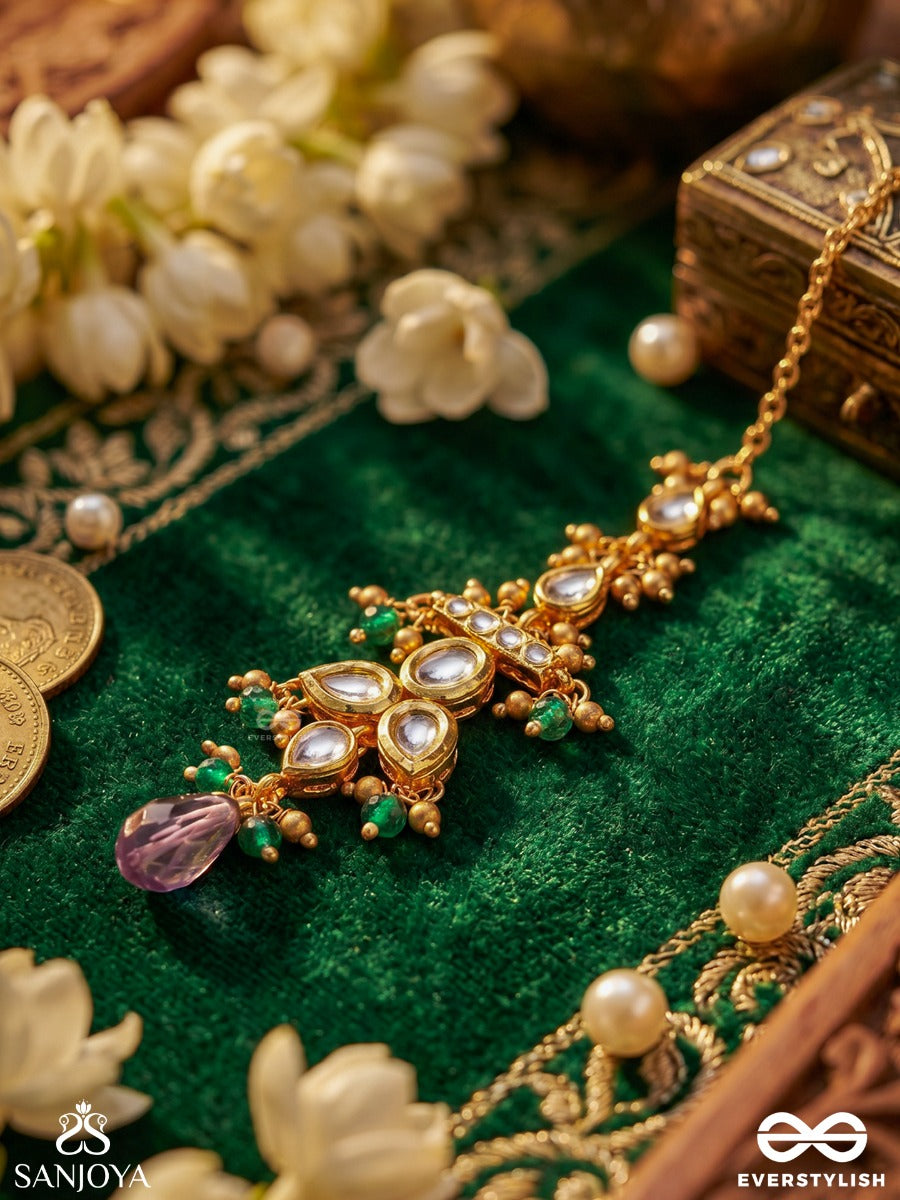 Ojasvini – Radiant Splendour – Ornate Maangtika With Gemmed Motifs, Pearl Chains And Dangling Accents