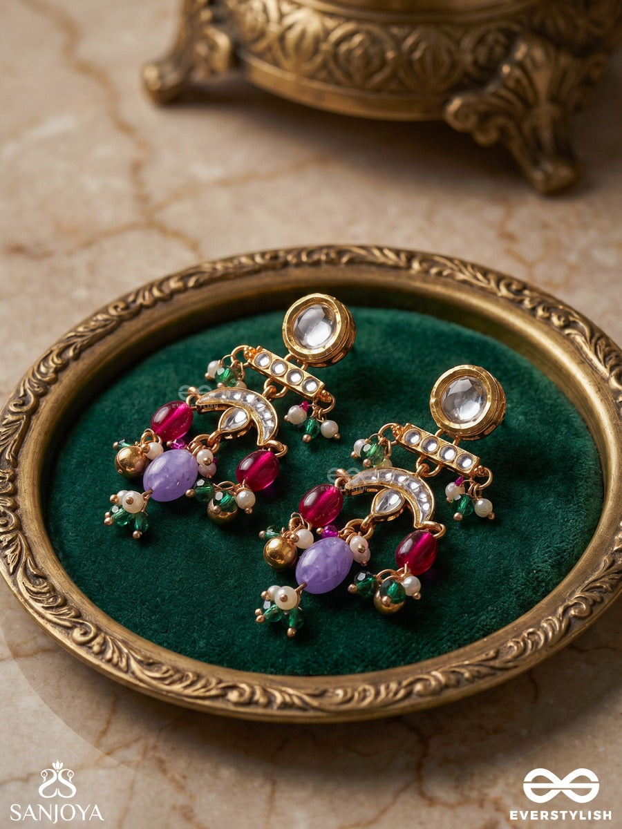 Rangchhavi – Coloured Allure – Festive Earrings With Round Mirror-Like Tops, Ornamental Arch Details And Multi-Colour Dangling Drop Accents
