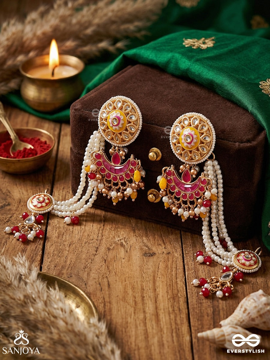 Karnapriya – Beloved Adornment – Elegant Earcuff Earrings With Ear-Hugging Pearl Drapes, Floral Motifs And Soft Hanging Drops
