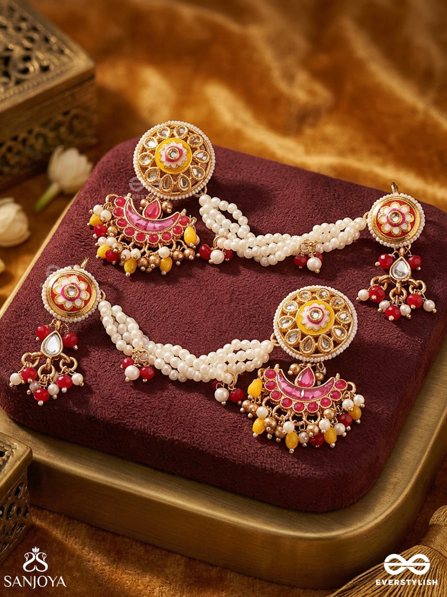 Karnapriya – Beloved Adornment – Elegant Earcuff Earrings With Ear-Hugging Pearl Drapes, Floral Motifs And Soft Hanging Drops
