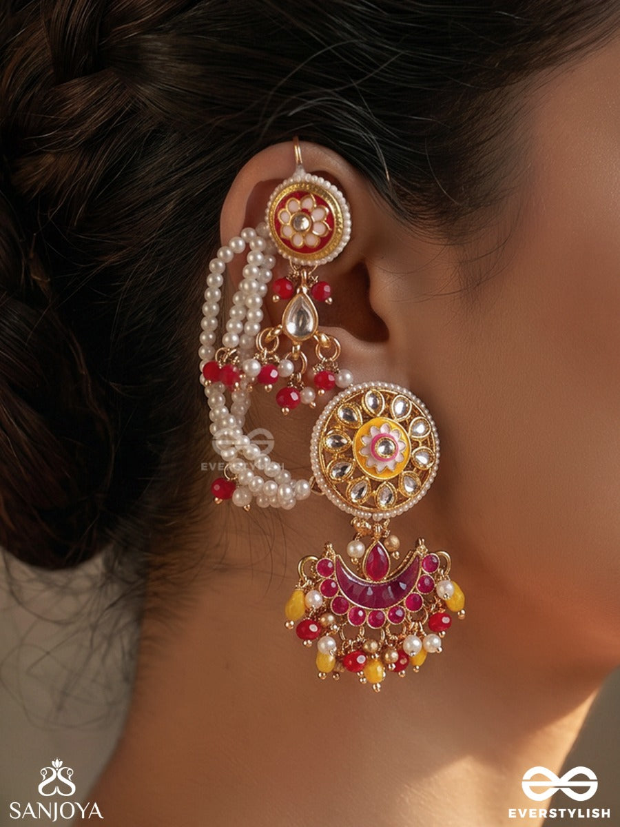 Karnapriya – Beloved Adornment – Elegant Earcuff Earrings With Ear-Hugging Pearl Drapes, Floral Motifs And Soft Hanging Drops