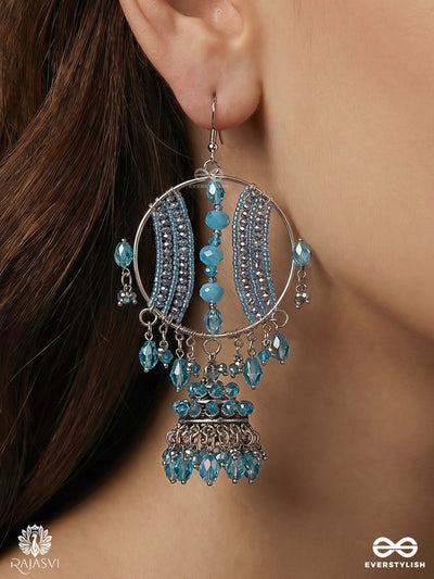 Jaltarang Toran – Oxidised Blue Bead Crystal Jhumki Statement Earrings