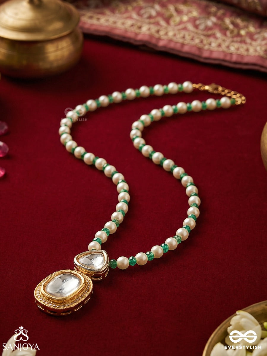 Neermaala – Water Garland – Elegant Necklace With Fine Green Beadwork And Central Stone Motif