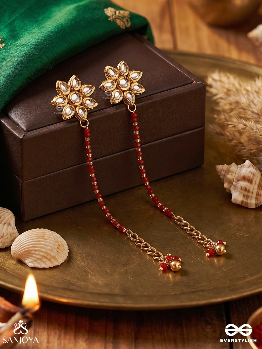 Tarangrekha – Flowing Line – Elegant Long Earrings With An Elongated Form, Decorative Top Detail And Dainty Drop Accents