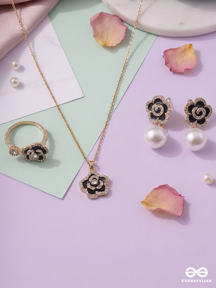 Mocha Blossom – Pearl Drop Earrings, Ring & Necklace Set