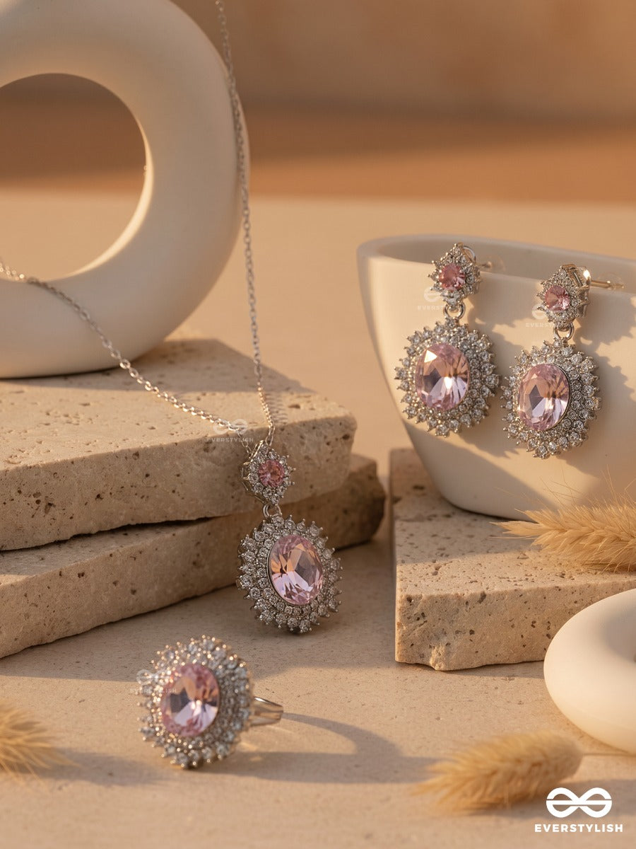 Crystal Blush – Pink Gem Necklace, Ring & Earrings Set