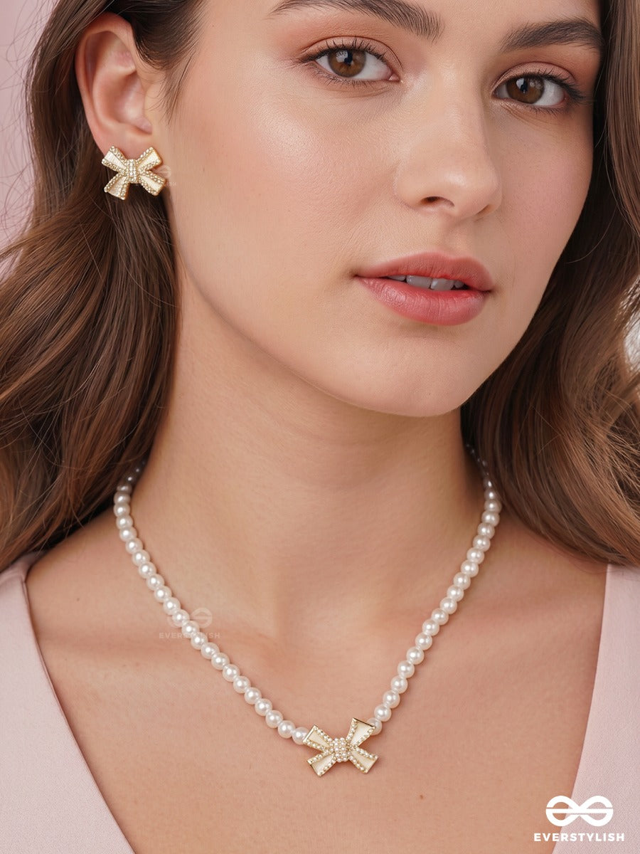 Bow Belle – Pearl Accent Necklace & Earrings Set