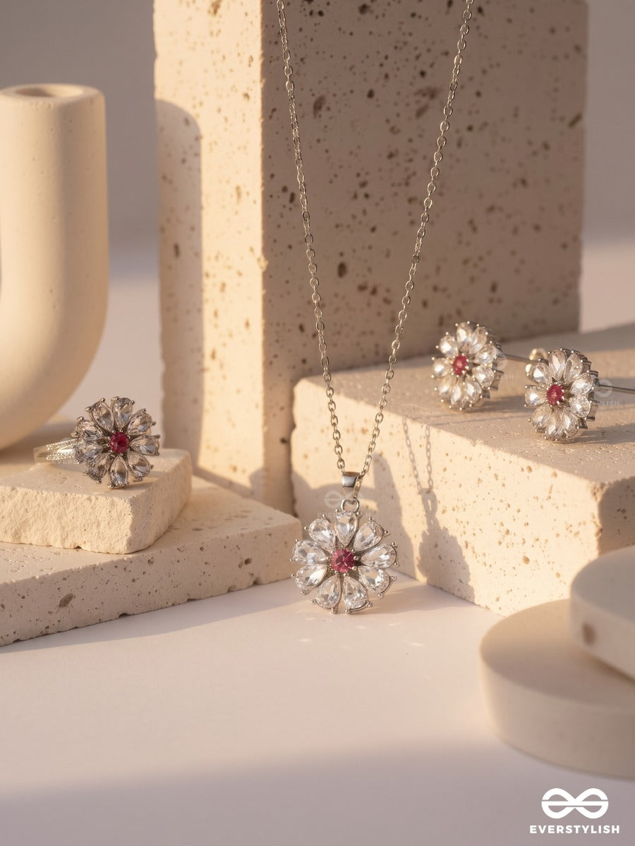 Camelia Star – Crystal Flower Necklace Ring Earrings Set