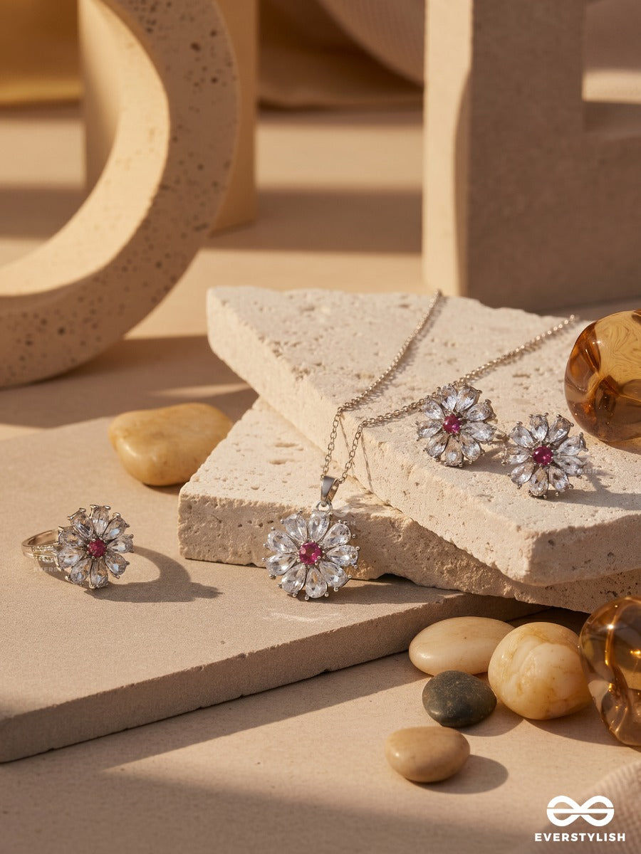 Camelia Star – Crystal Flower Necklace Ring Earrings Set