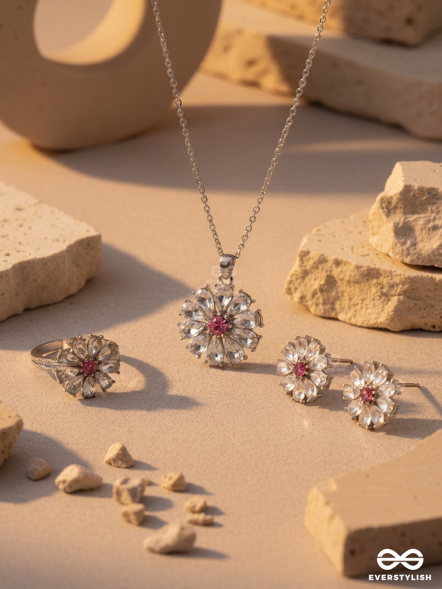 Camelia Star – Crystal Flower Necklace Ring Earrings Set