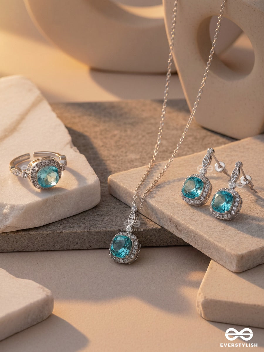 Crystal Cove – Ocean Blue Necklace, Ring & Earrings Set