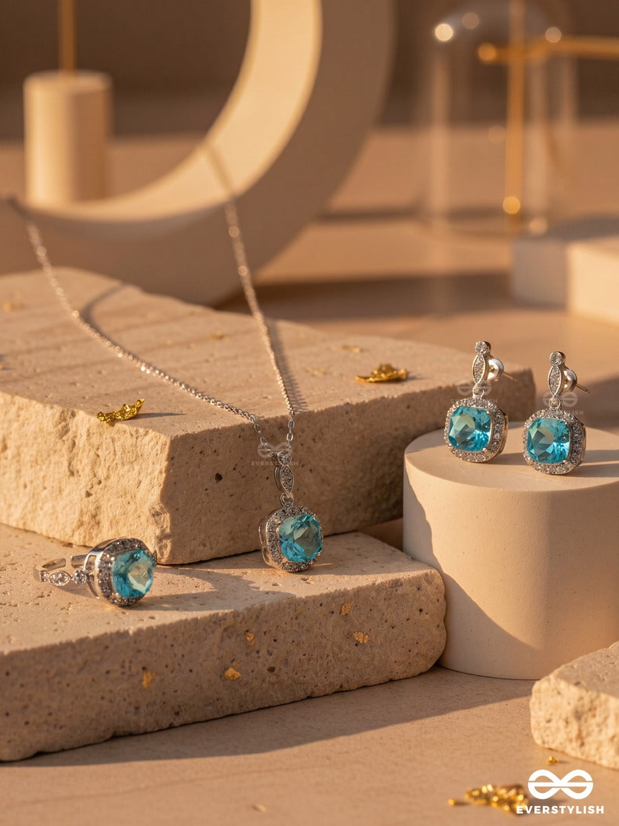 Crystal Cove – Ocean Blue Necklace, Ring & Earrings Set