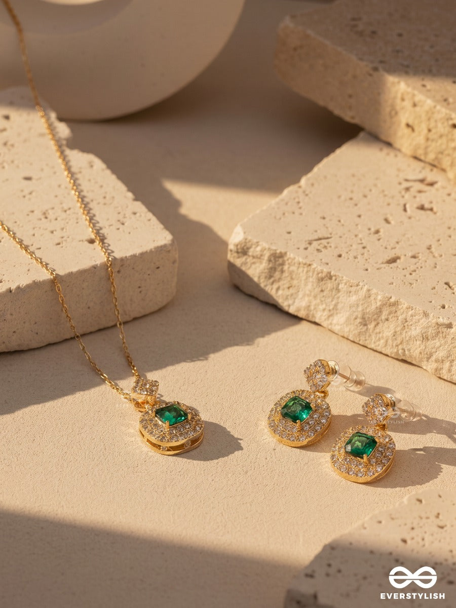 Jadelight – Halo Green Crystal Necklace & Earrings Set