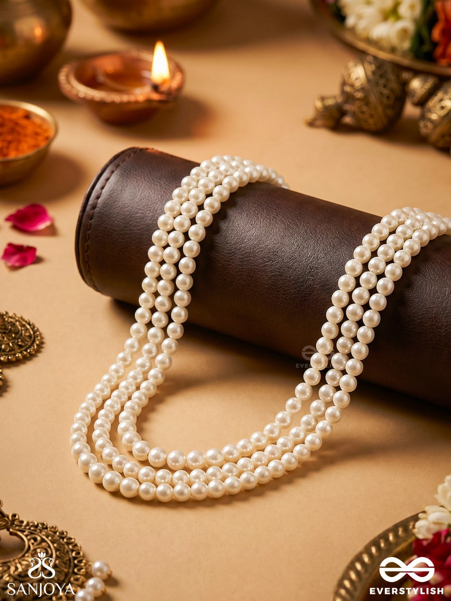 Shwetamaala – White Garland – Ornate Necklace With Flowing Pearl Rows, Refined Strand Detailing And Minimal Gold-Tone Extensions