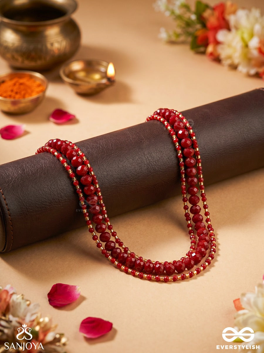 Manikmala – Ruby Garland – Elegant Choker With Deep Maroon Bead Strands, Slender Gold-Tone Ends And Refined Festive Detailing