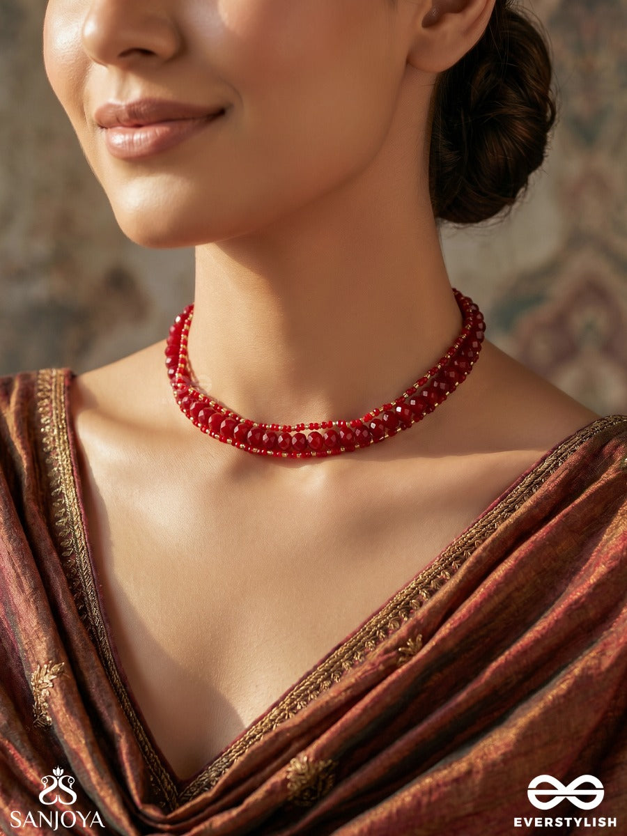 Manikmala – Ruby Garland – Elegant Choker With Deep Maroon Bead Strands, Slender Gold-Tone Ends And Refined Festive Detailing