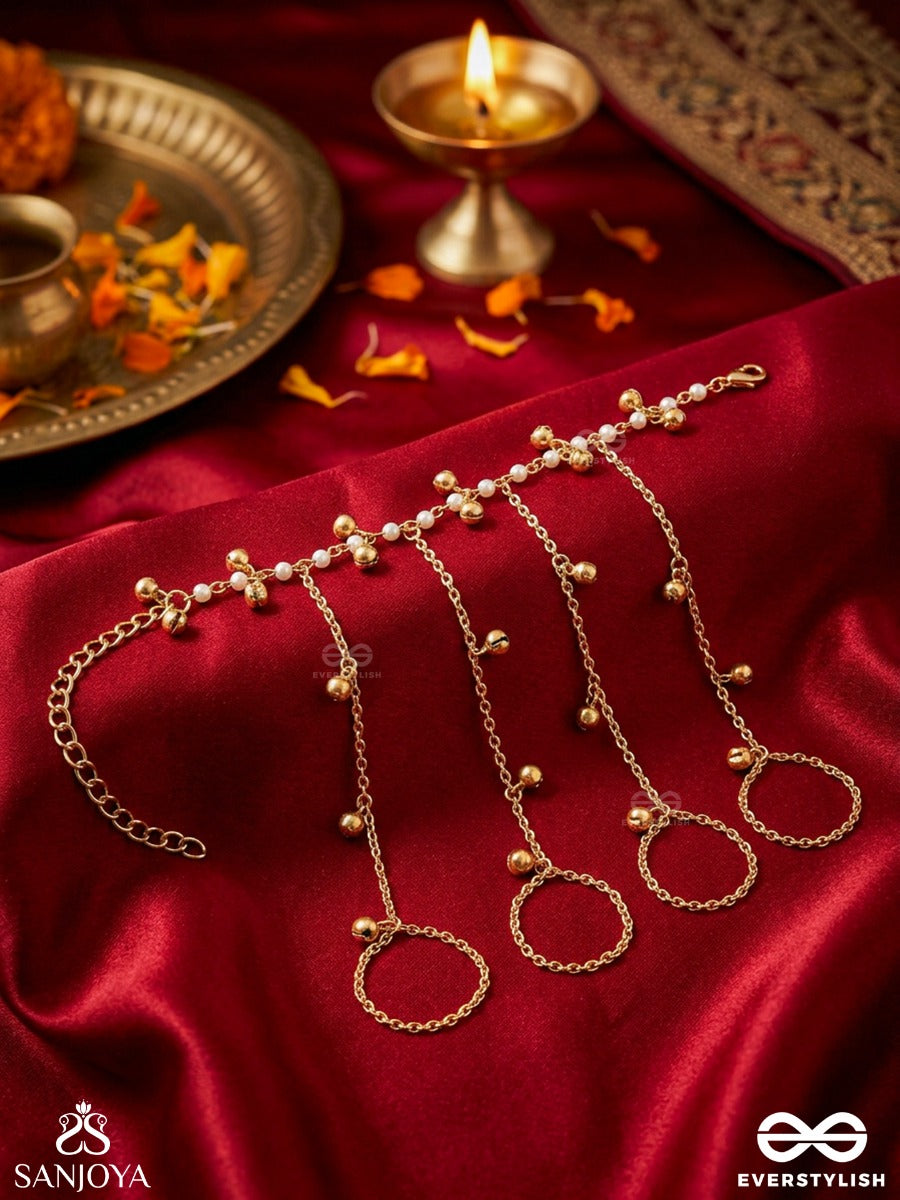 Karrekha – Trace Of The Hand – Delicate Hathphool With Multi-Ring Loops, Slender Gold-Tone Chains And Dainty Bead Accents