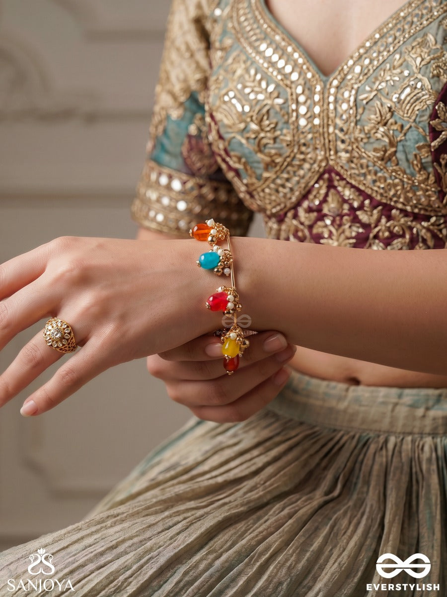 Rangphera – Colourful Circle – Festive Single Piece Bracelet With Gold-Tone Charm Details, Bright Bead Drops And Delicate Dangling Accents