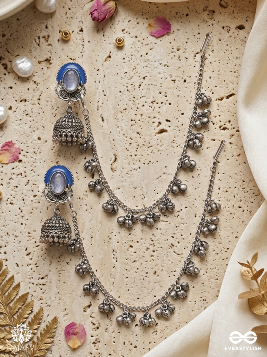 Noor-E-Neel – Oxidised Statement Earrings With Ghungroo Chains