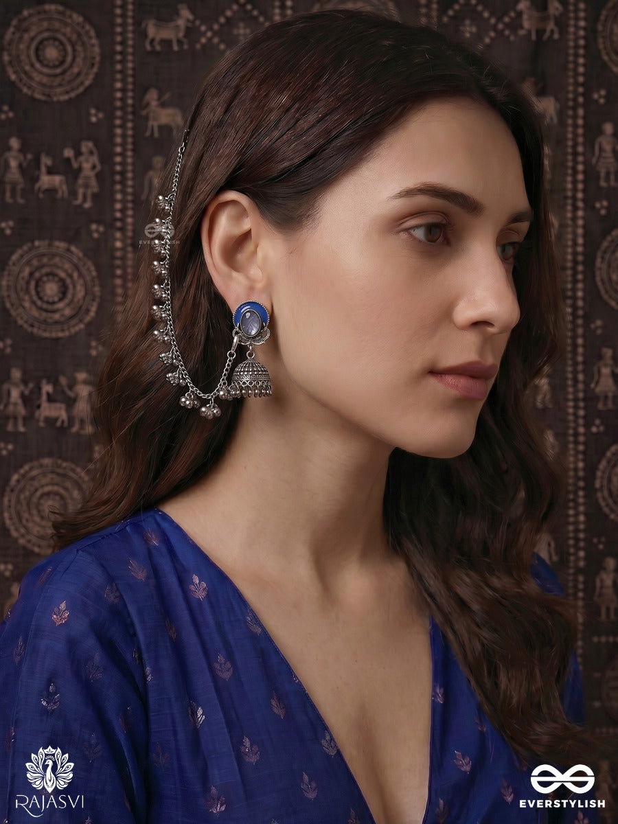 Noor-E-Neel – Oxidised Statement Earrings With Ghungroo Chains