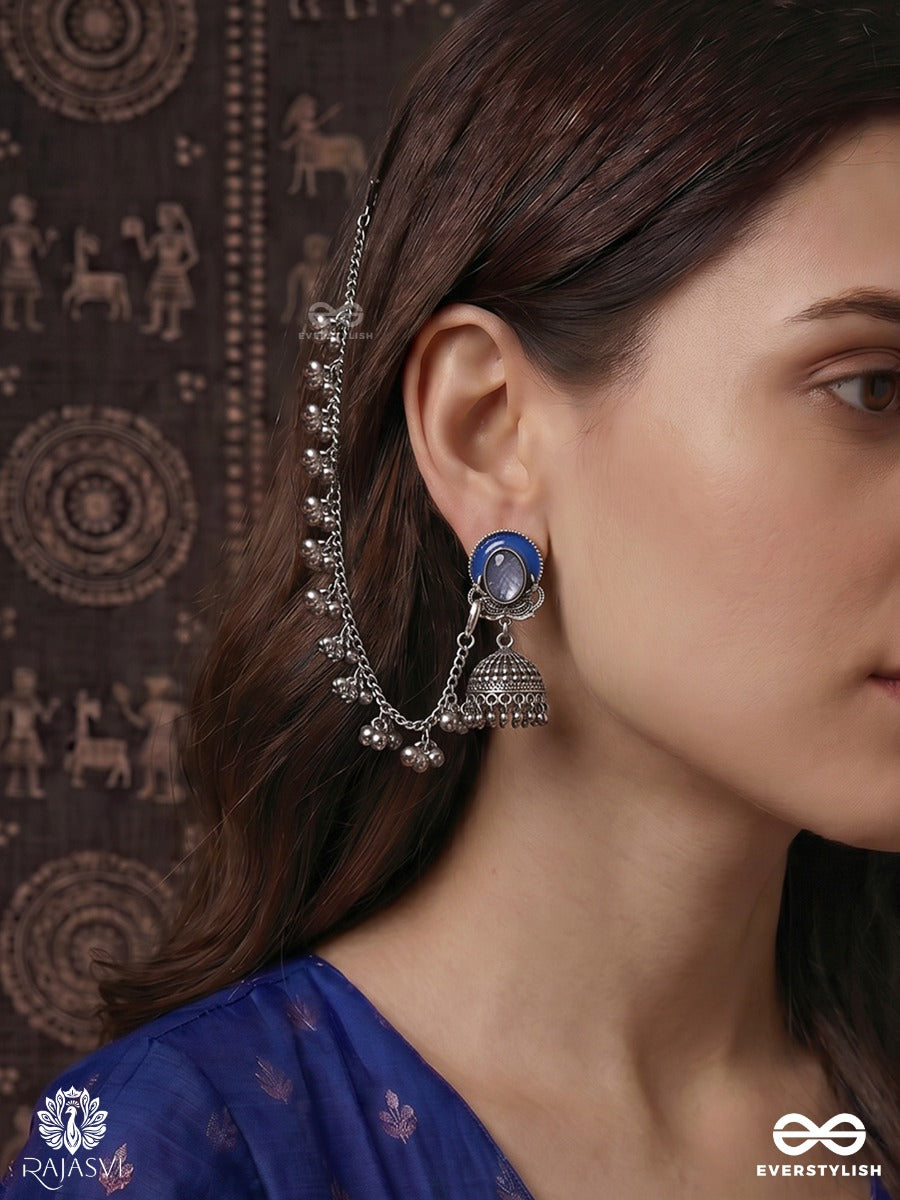 Noor-E-Neel – Oxidised Statement Earrings With Ghungroo Chains