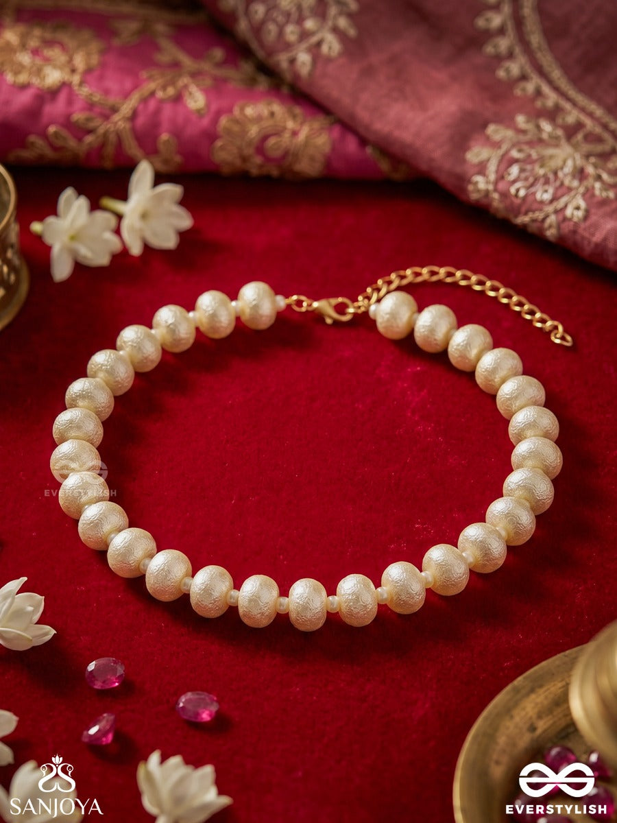 Shwetavali – White Row – Elegant Pearl Choker Necklace With Round White Bead Strands, Gold-Tone Extension Chain And Soft Classic Finish