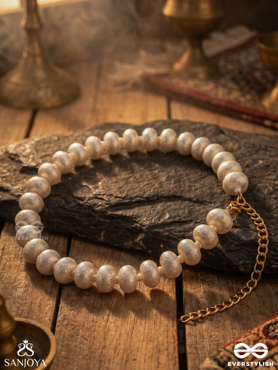 Shwetavali – White Row – Elegant Pearl Choker Necklace With Round White Bead Strands, Gold-Tone Extension Chain And Soft Classic Finish
