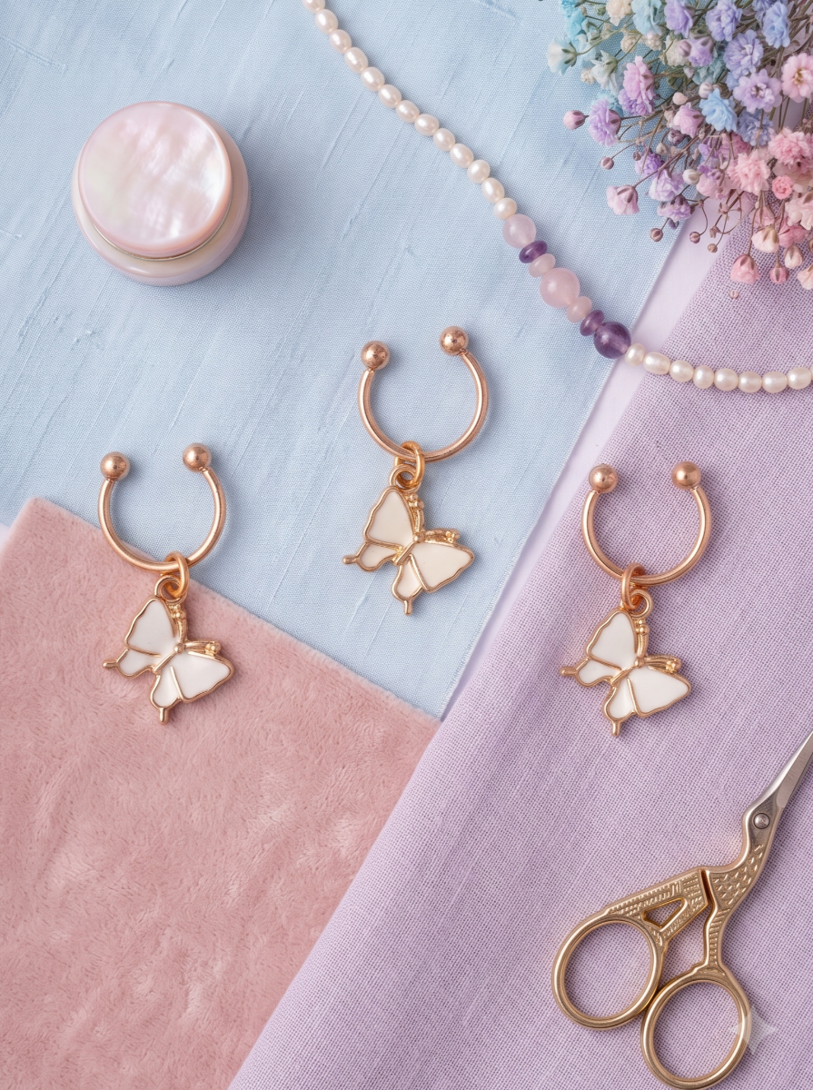 Snowfly – Gold-Tone Butterfly Hair Accessory Set Of 3 With White Enamel And Crystal Accents