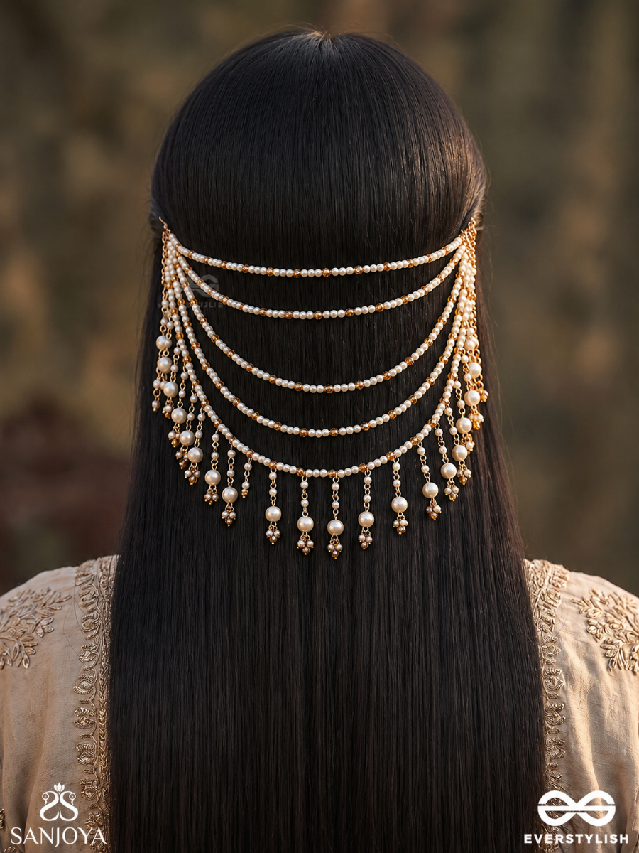 Kinjal – Flower Filament – Multi-Purpose 3-In-1 Layered Chain With Amber Beadwork, Pearl Clusters And Cascading Strands