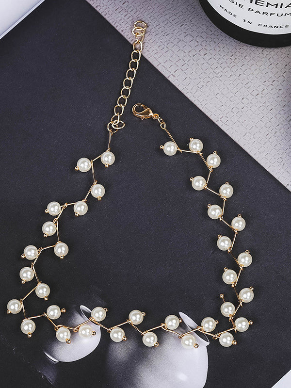 The Showstopper White And Gold Elegant Dainty Beaded Choker