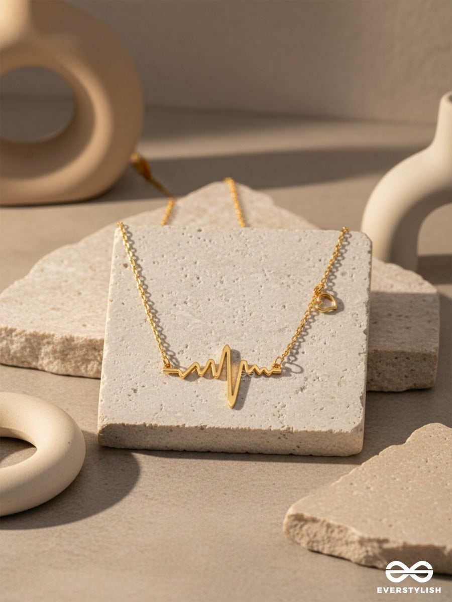 The Elegant Casual Heartbeat Necklace- Golden With Anti-Tarnish Coating