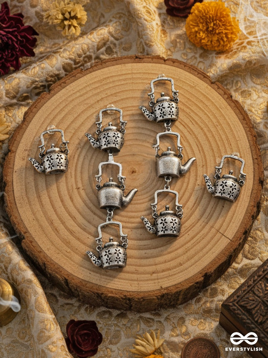 The Layered Kettle Danglers - Oxidised Boho Earrings