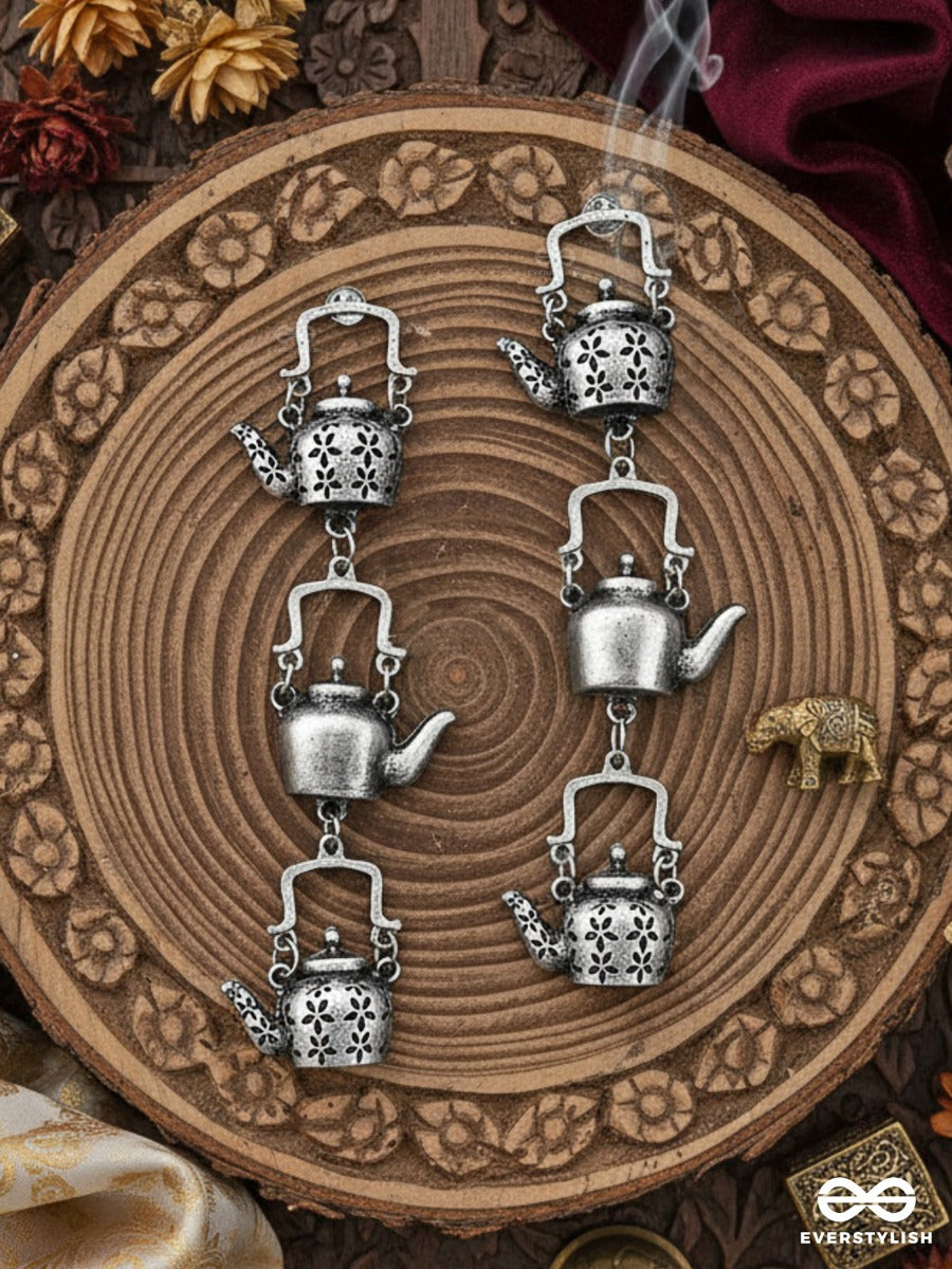 The Layered Kettle Danglers - Oxidised Boho Earrings