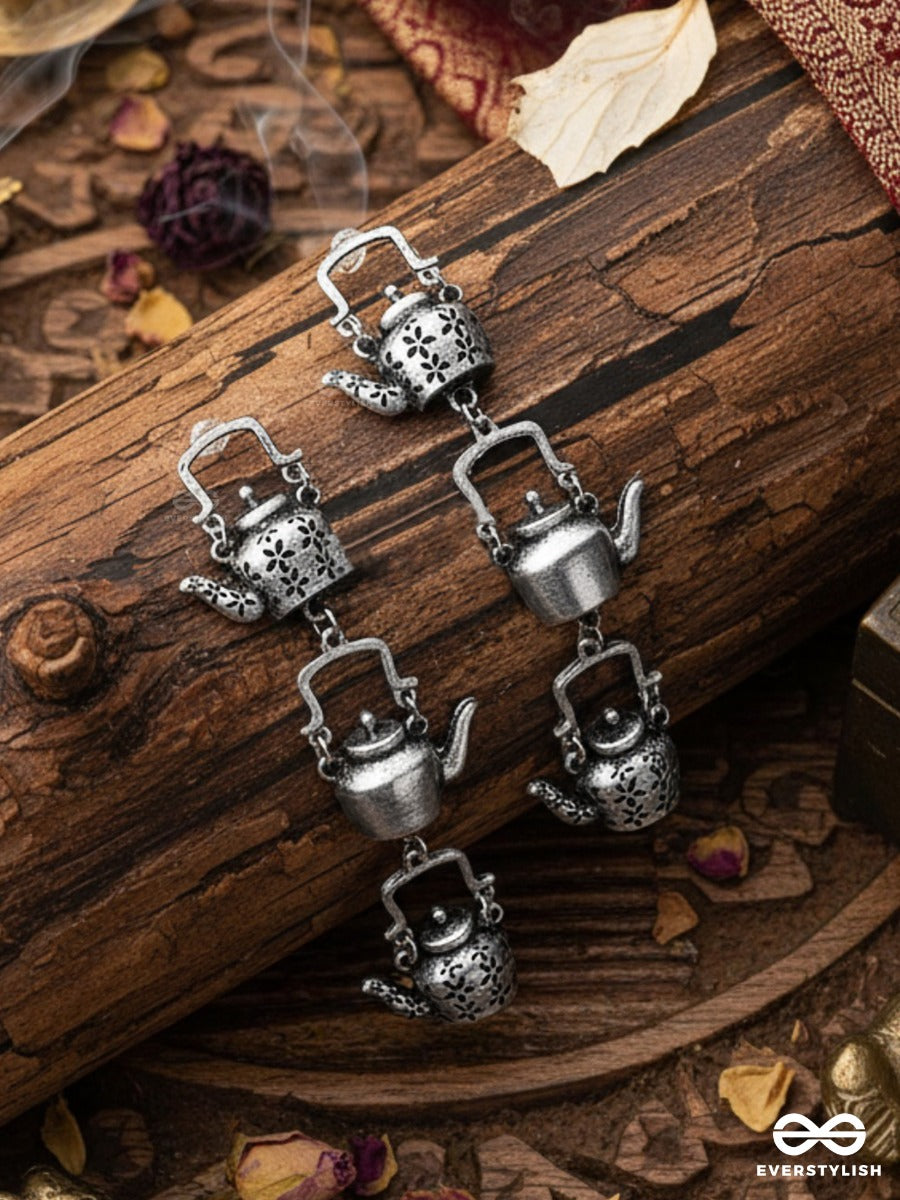 The Layered Kettle Danglers - Oxidised Boho Earrings