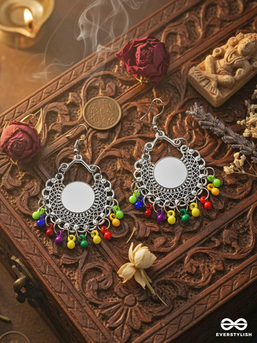 Motif Mirrors On My Ears (Multicoloured) - Oxidised Boho Earrings