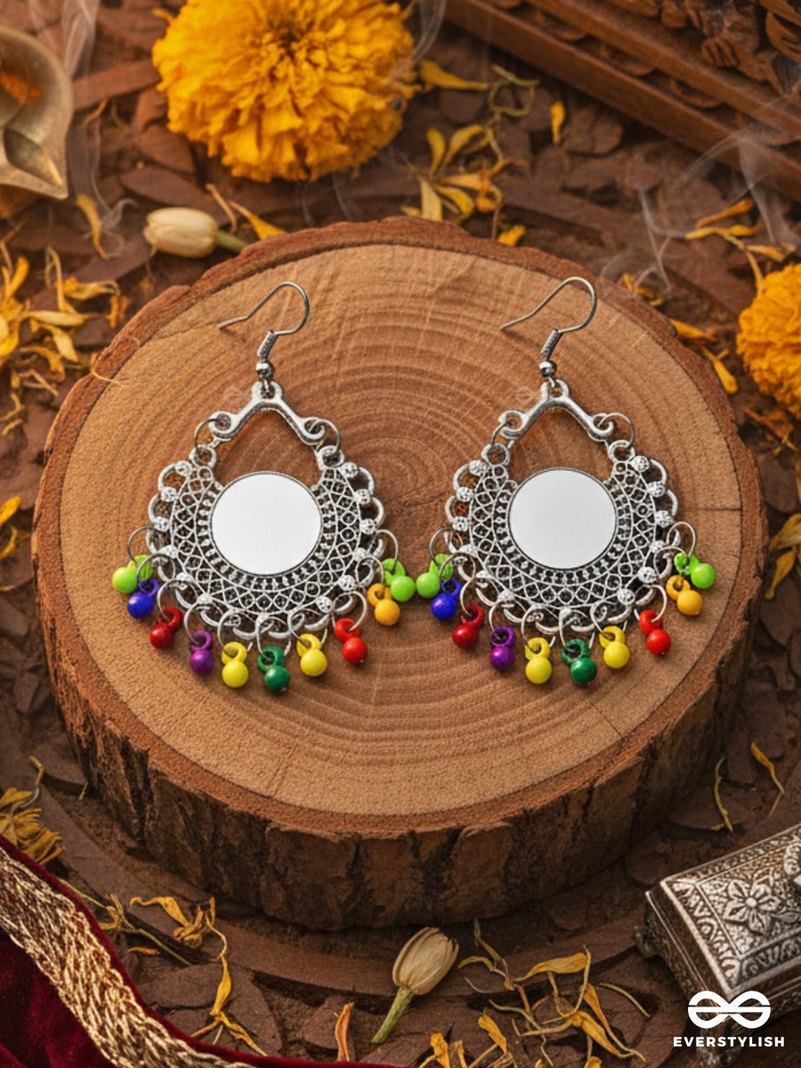 Motif Mirrors On My Ears (Multicoloured) - Oxidised Boho Earrings