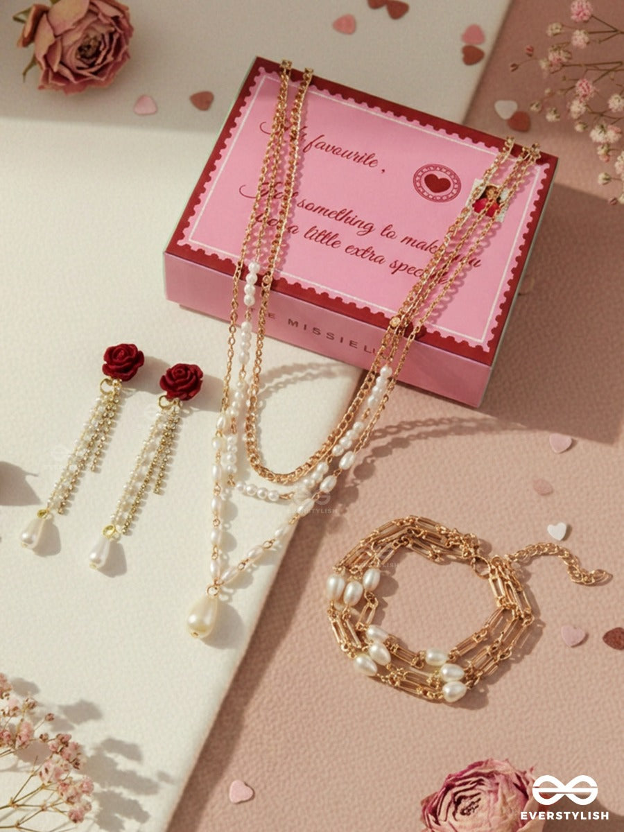 The Missie Life - Silken Pearlway – Pearl Earrings, Bracelet & Necklace Jewellery Set