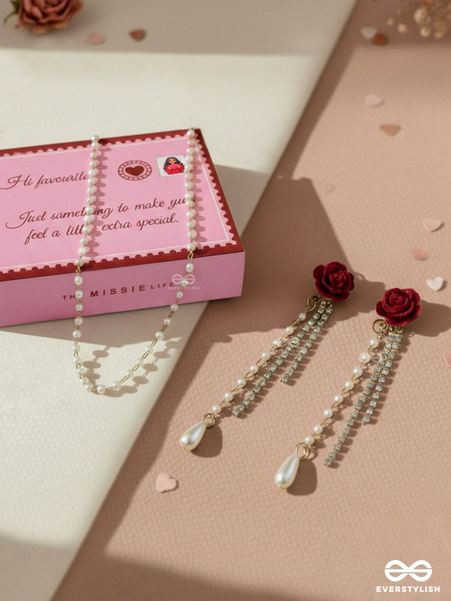 The Missie Life - Rose Bloom – Pearl Earrings & Necklace Jewellery Set