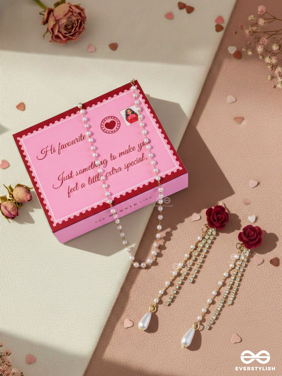 The Missie Life - Rose Bloom – Pearl Earrings & Necklace Jewellery Set