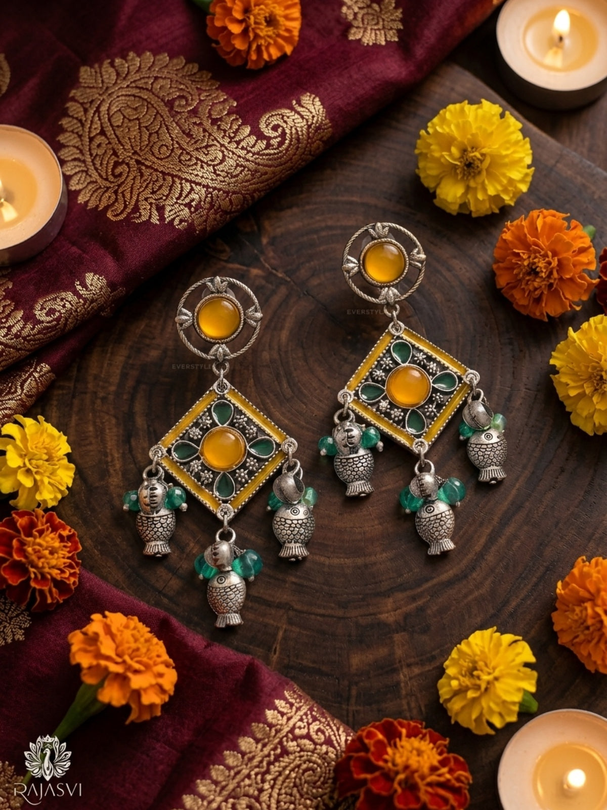 Jalrang - Vibrant Enamel Earrings With Fish Charms