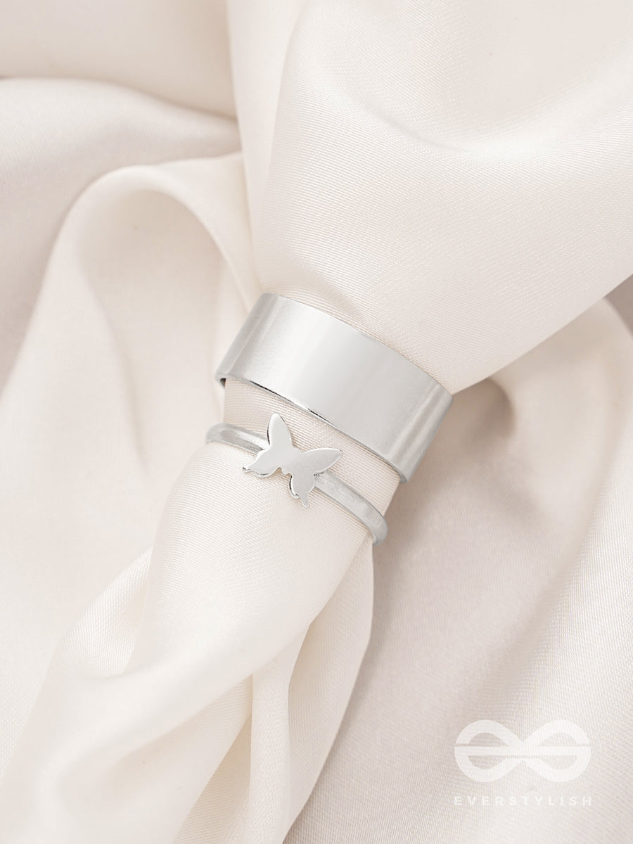 The Missing Moth- Set Of Two Silver Rings