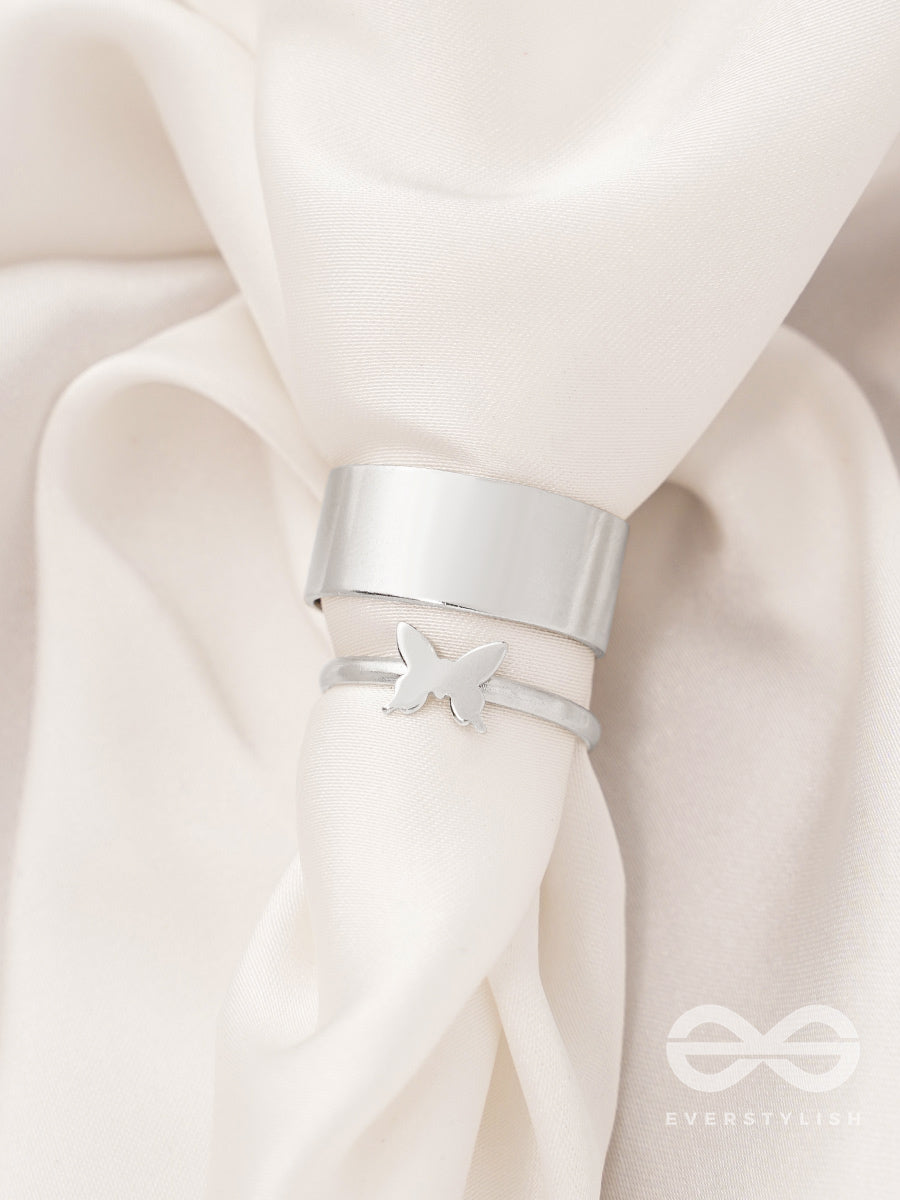 The Missing Moth- Set Of Two Silver Rings
