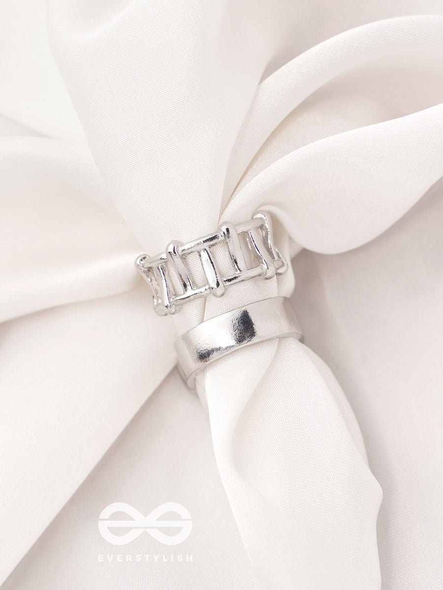 Twigs N Petal- Set Of Two Silver Rings