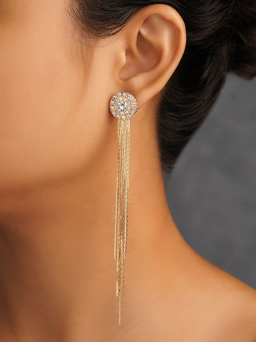The Charm Of A Perfectionist Stone Studded Danglers- Golden