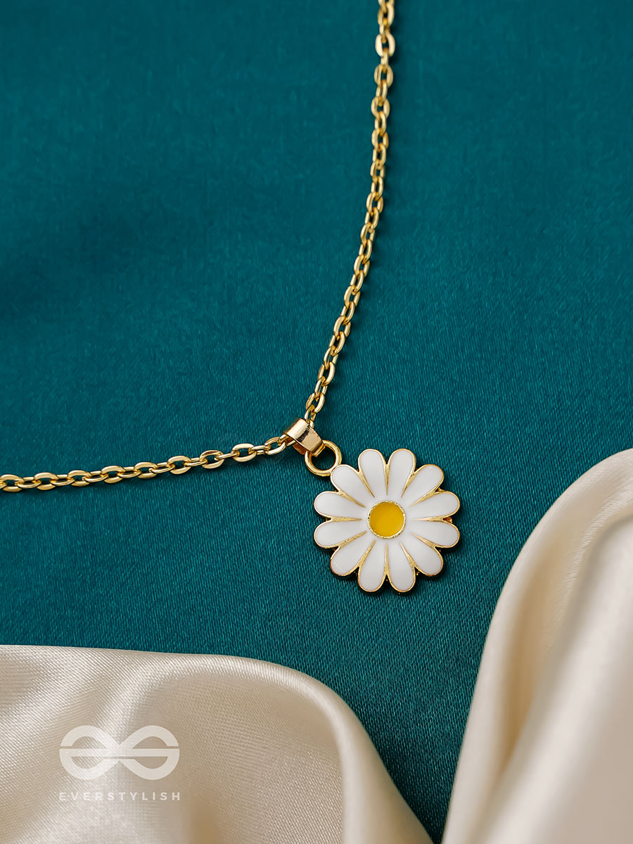 The White Dahlia- Golden Embellished Necklace With Anti-Tarnish Coating