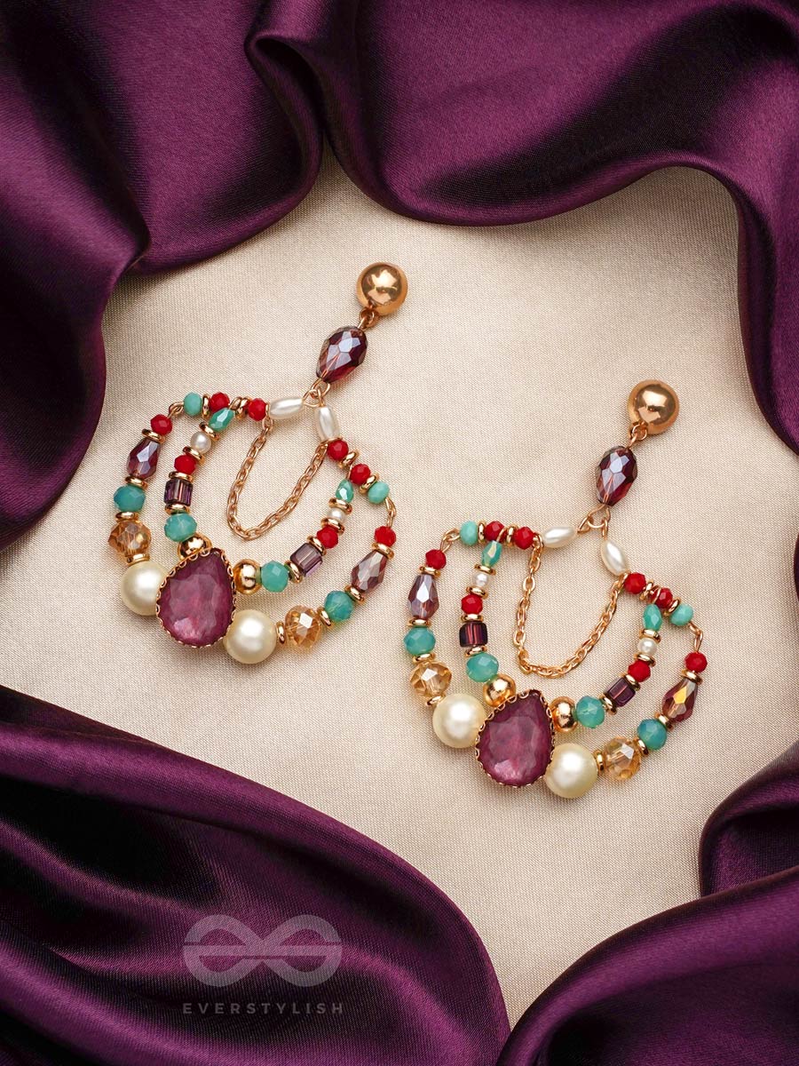 The Jazzy Rainbow- Golden Pearls And Stone Earrings