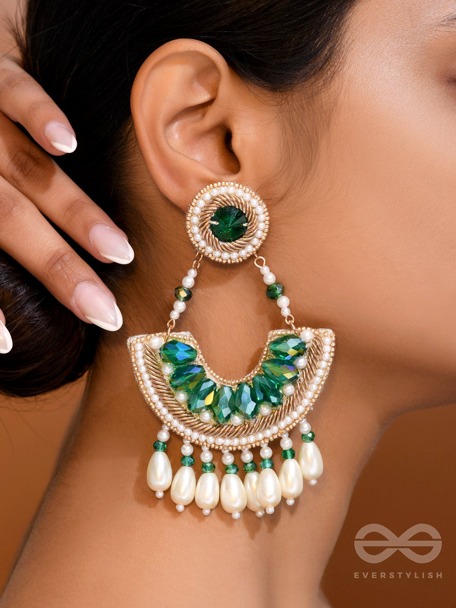 Shringa- The Beautiful Crescent- Pearls And Stones Embroidered Earrings