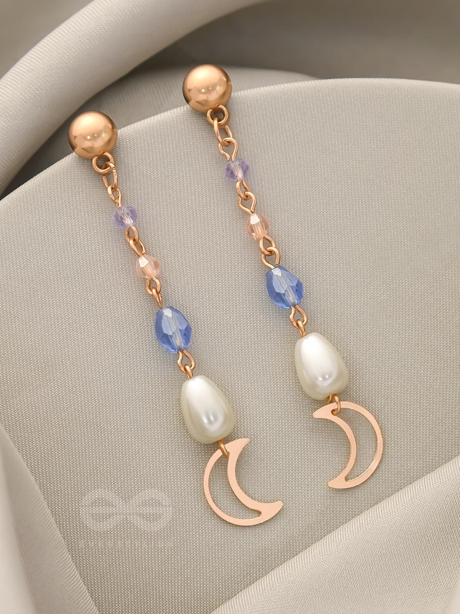 Over The Moon - Golden Pearl And Beads Earrings